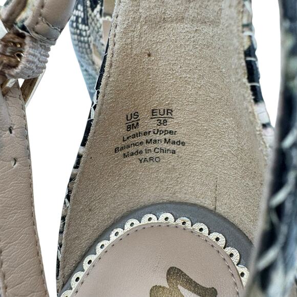 Sam Edelman Yaro Taupe Snakeskin Python Leather Block Heel Ankle Strap Sandals - Picture 9 of 10